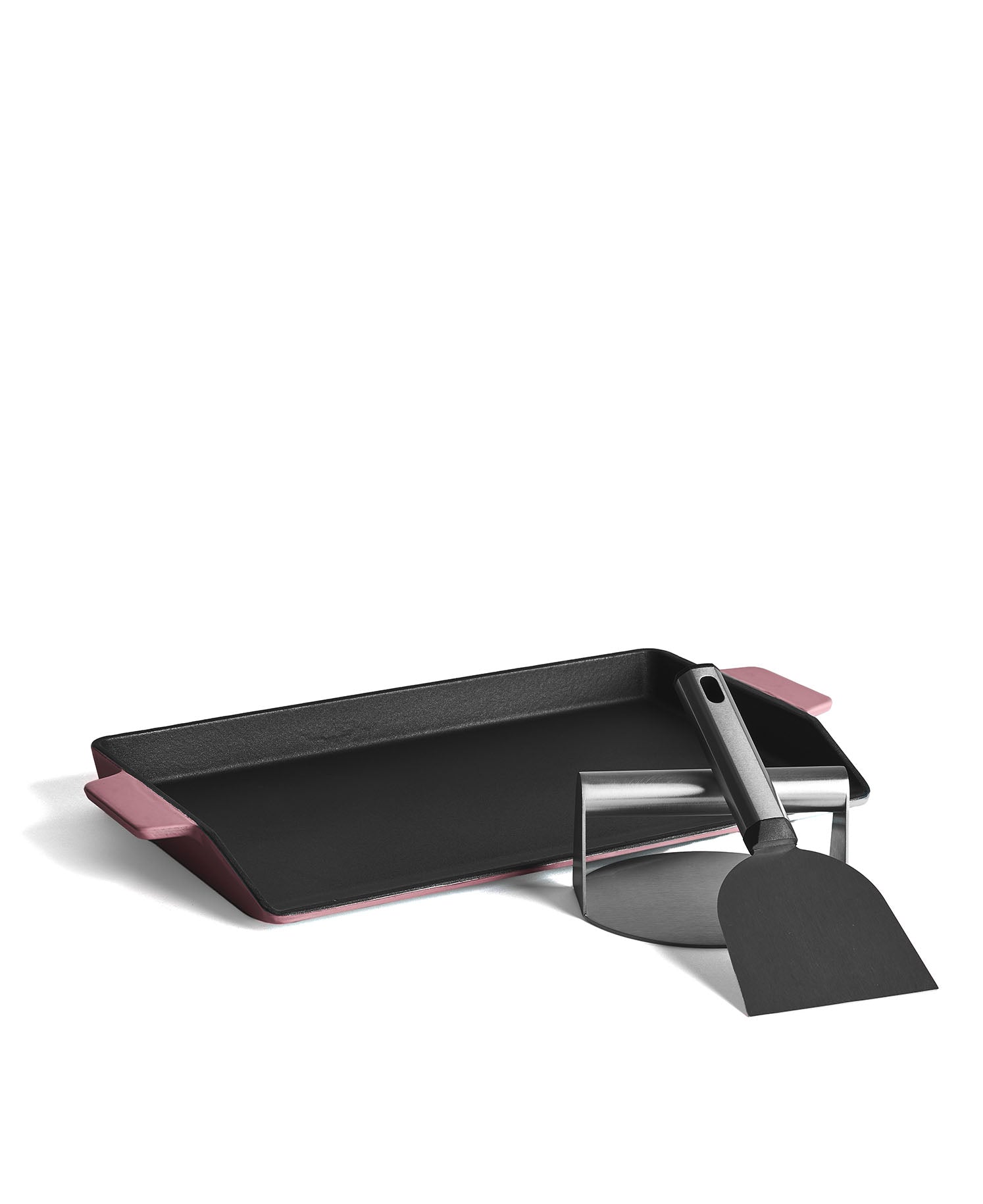 Kit Chapa Ferro Fundido Hambúrguer e Grelhador Rosa 40x25 cm