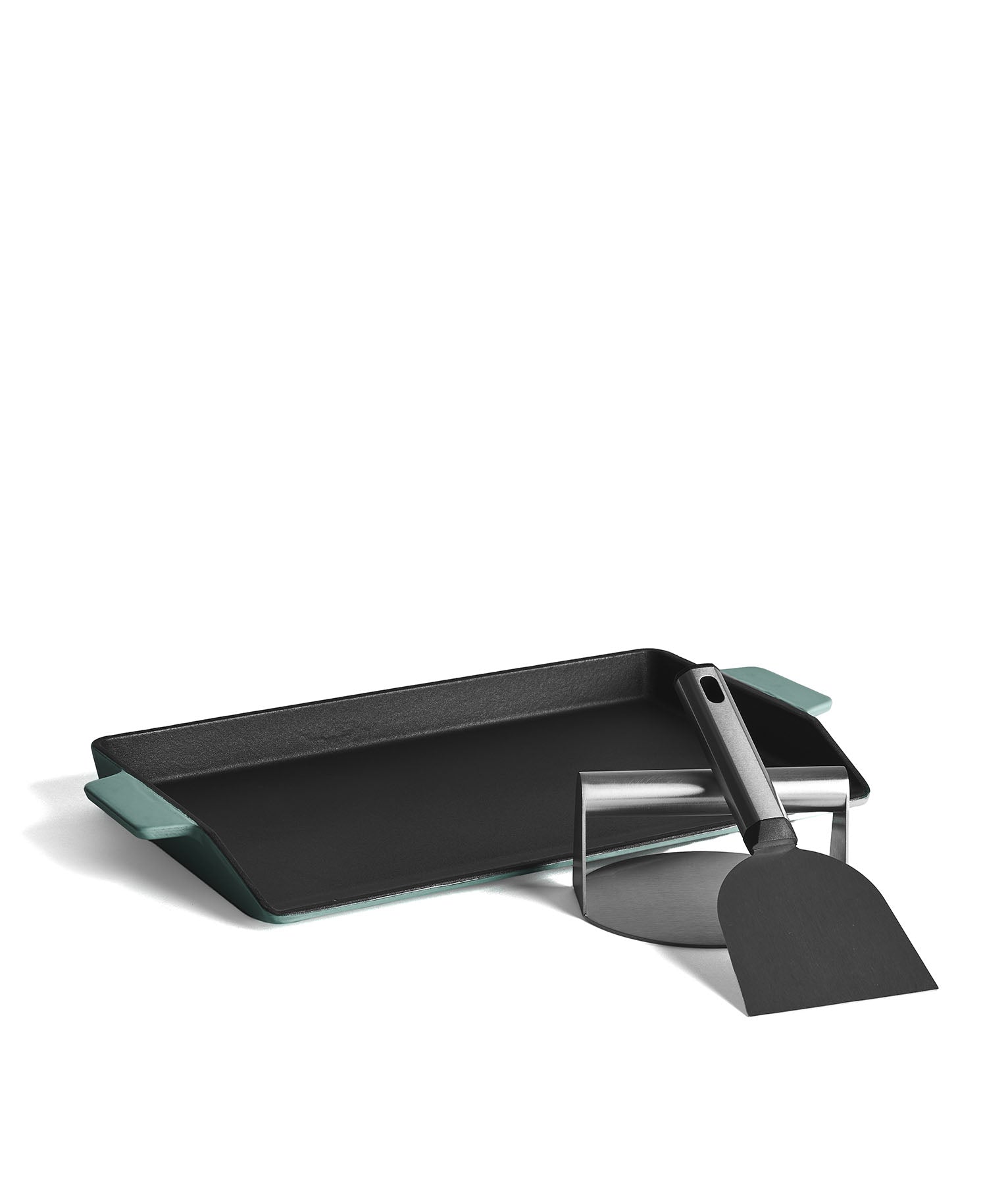 Conjunto Chapa de Grelhar em Ferro Fundido Burger & Grelhador Verde 40x25 cm