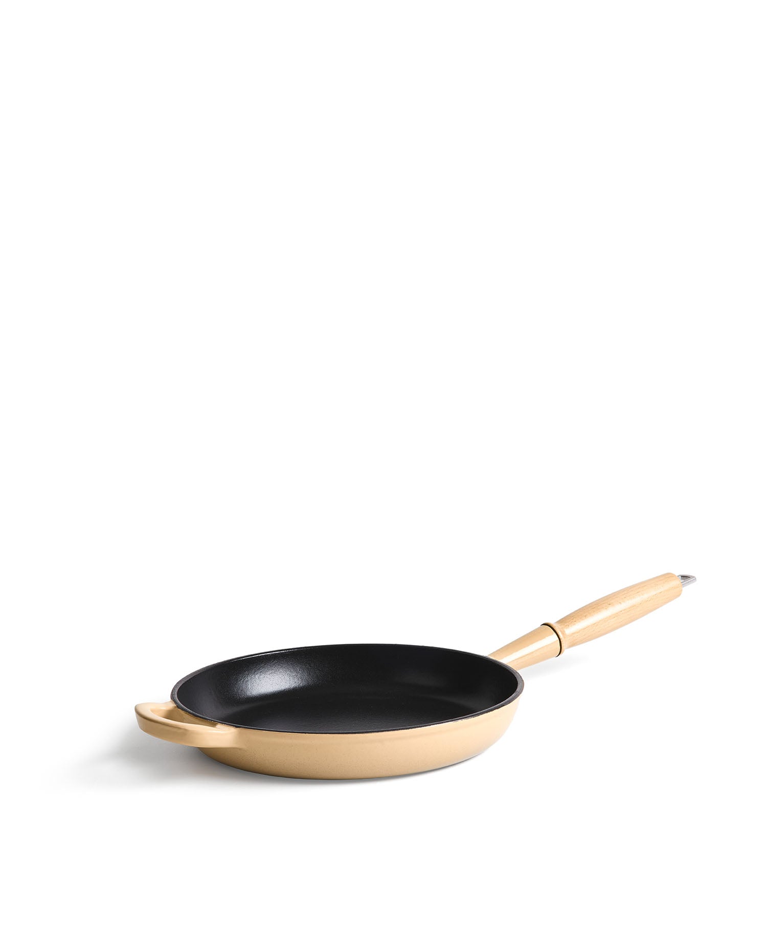 Frigideira de Ferro Fundido 28 cm de diâmetro Branco Creme com Cabo de Madeira