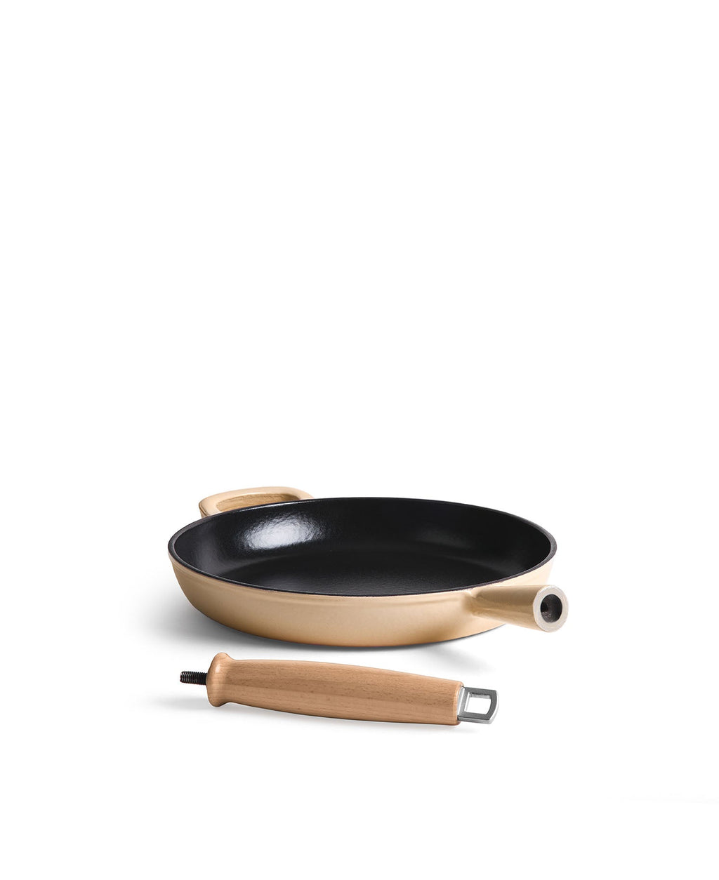 Frigideira de Ferro Fundido 28 cm de diâmetro Branco Creme com Cabo de Madeira