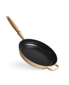 Frigideira de Ferro Fundido 28 cm de diâmetro Branco Creme com Cabo de Madeira