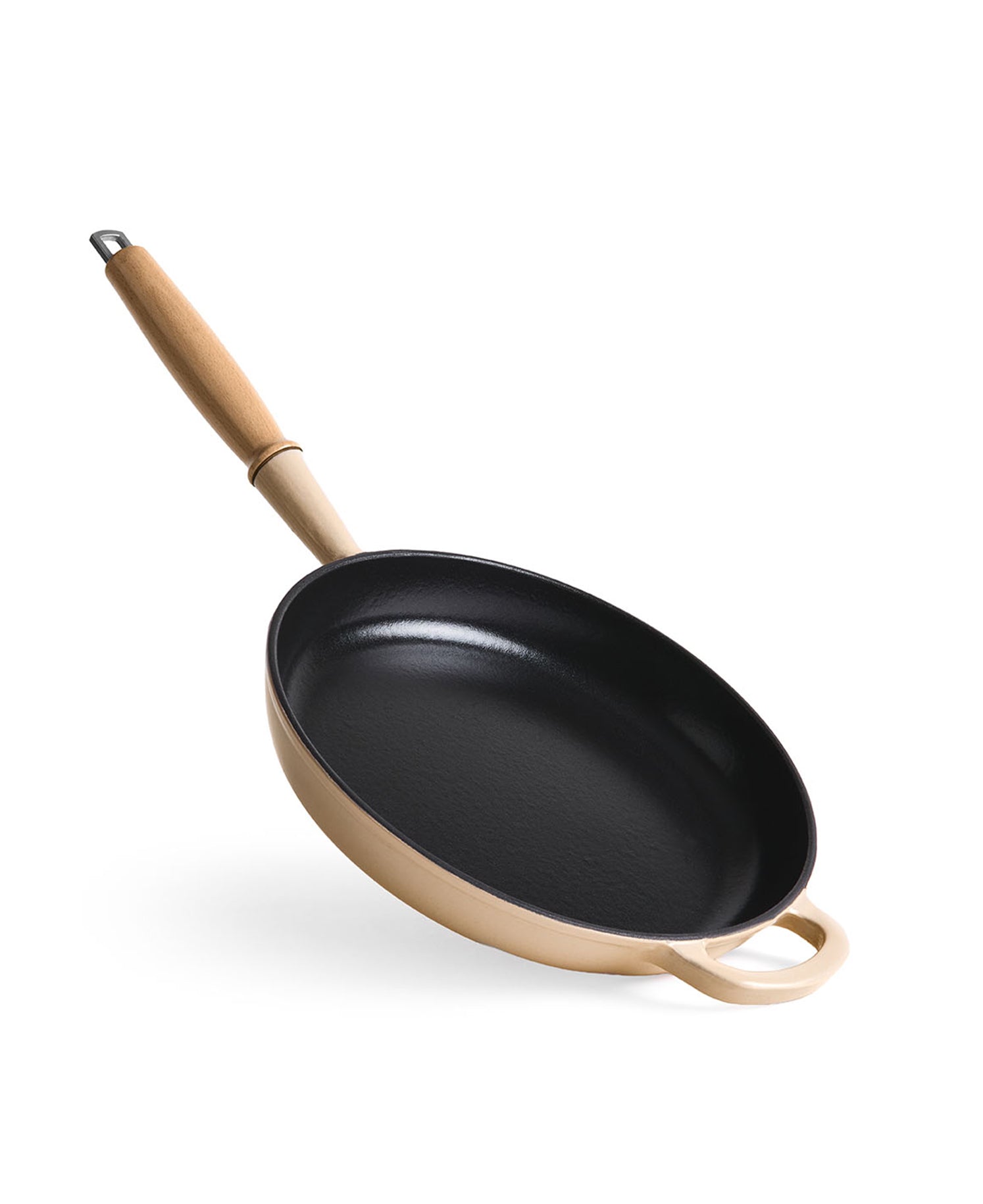 Frigideira de Ferro Fundido 28 cm de diâmetro Branco Creme com Cabo de Madeira