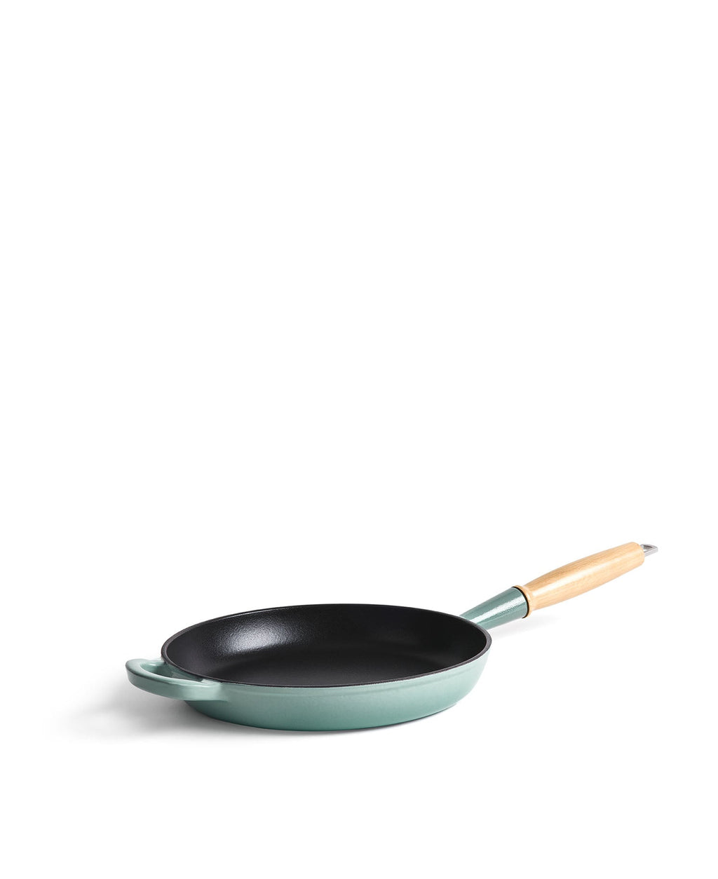 Frigideira de Ferro Fundido 28 cm de diâmetro Verde Retro com Cabo de Madeira