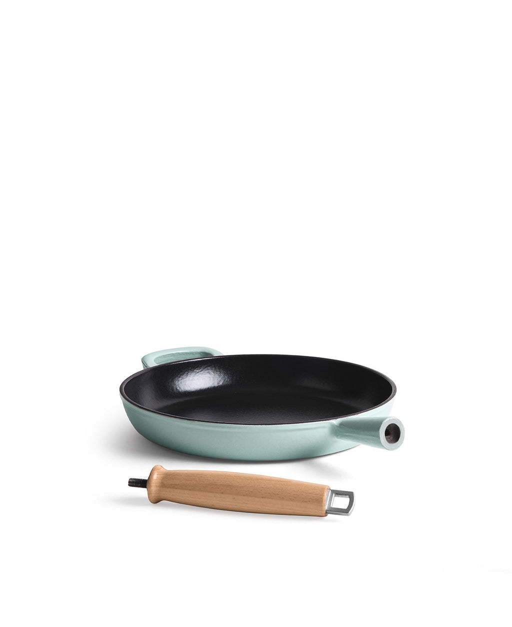Frigideira de Ferro Fundido 28 cm de diâmetro Verde Retro com Cabo de Madeira