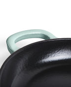 Frigideira de Ferro Fundido 28 cm de diâmetro Verde Retro com Cabo de Madeira